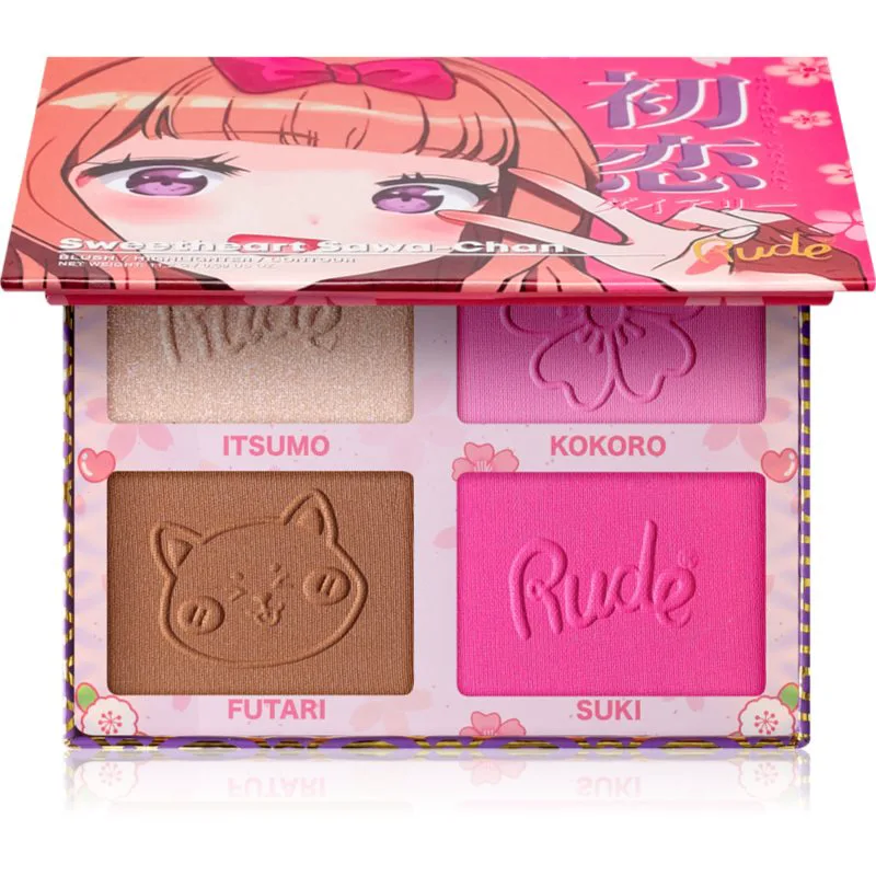 Rude Cosmetics Manga Face Palette πολυλειτουργική παλέτα για το πρόσωπο απόχρωση Sweetheart Sawa-Chan 11.2 γρ