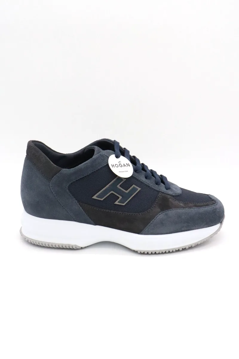 HOGAN ΠΑΠΟΥΤΣΙΑ SNEAKERS INTERACTIVE H FLOCK ΔΕΡΜΑ ΜΠΛΕ