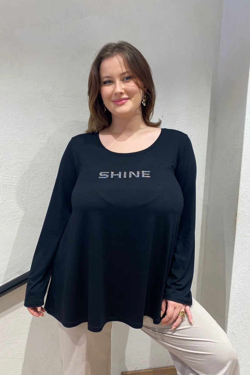 Μπλούζα με στρας τύπωμα ''Shine" σε μαύρο χρώμα