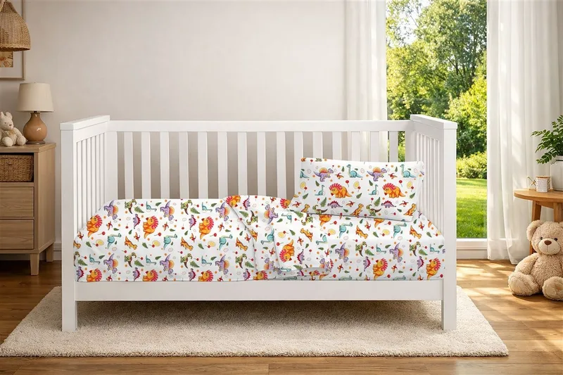 Σεντόνι Κούνιας με Λάστιχο Dimcol Dinosaur 520 70x140+15 White-Orange