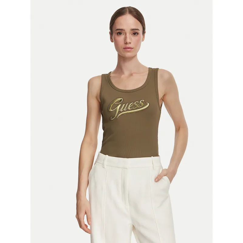 Guess Τοπ W6YP30 K4380 Σκούρο πράσινο Slim Fit