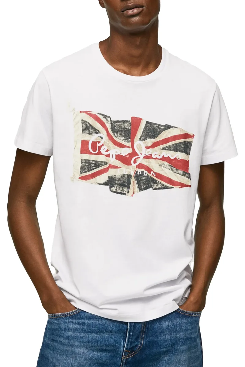 Μπλούζα Κοντομάνικη Pepe Jeans Flag Logo N PM508273-800-WHITE Ανδρικό