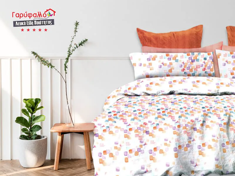 Σετ Σεντόνια Γίγας - King Size Βαμβοκασατεν 200 Κλωστών Πολύχρωμο Σχέδιο Γαρύφαλλο 235x255