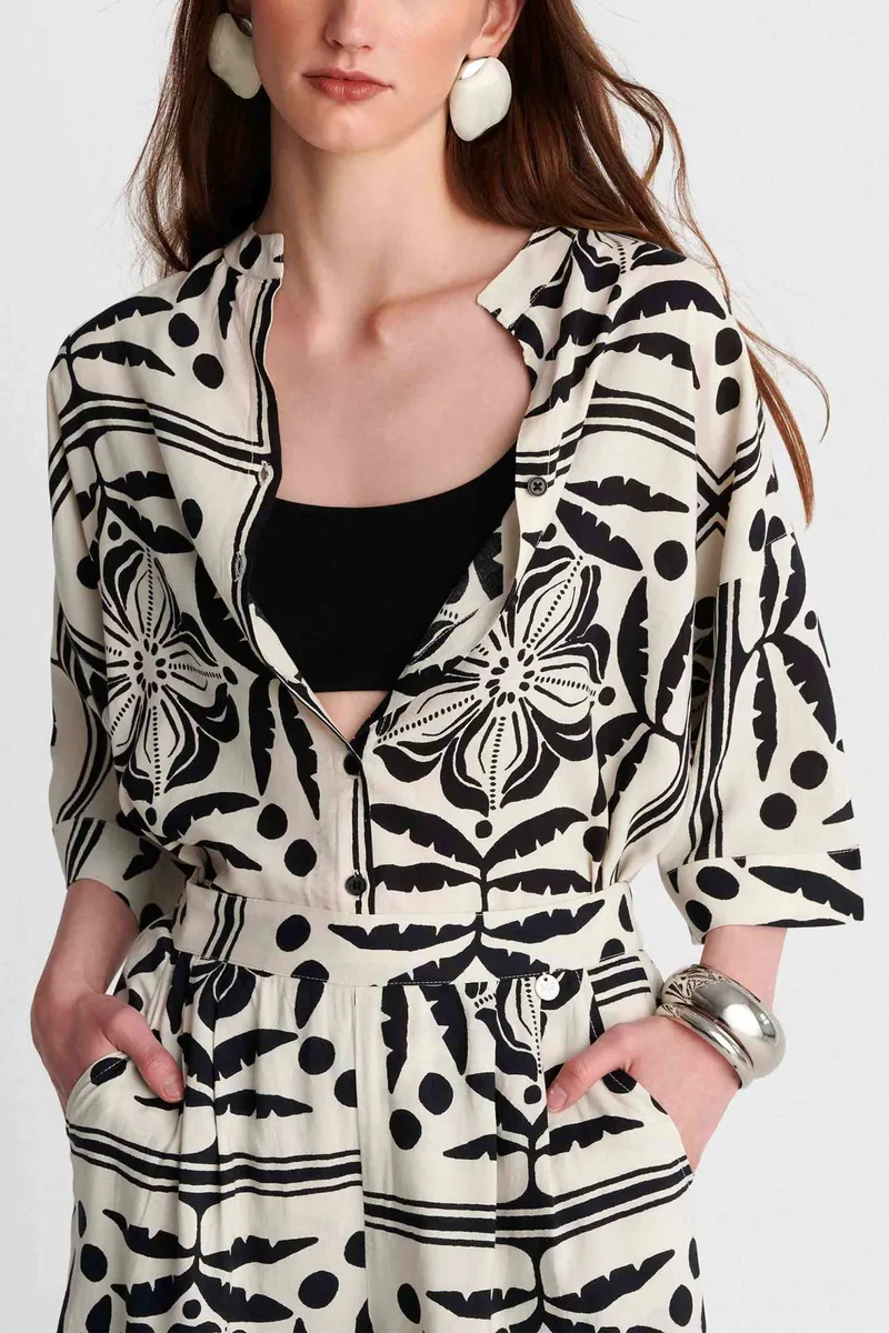 'ALE γυναικείο πουκάμισο με abstract print - 8923365 Ασπρόμαυρο