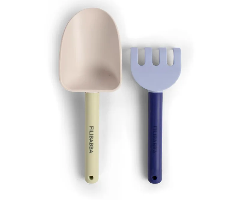Filibabba - Beach Shovel & Rake Set - Blue Mix
