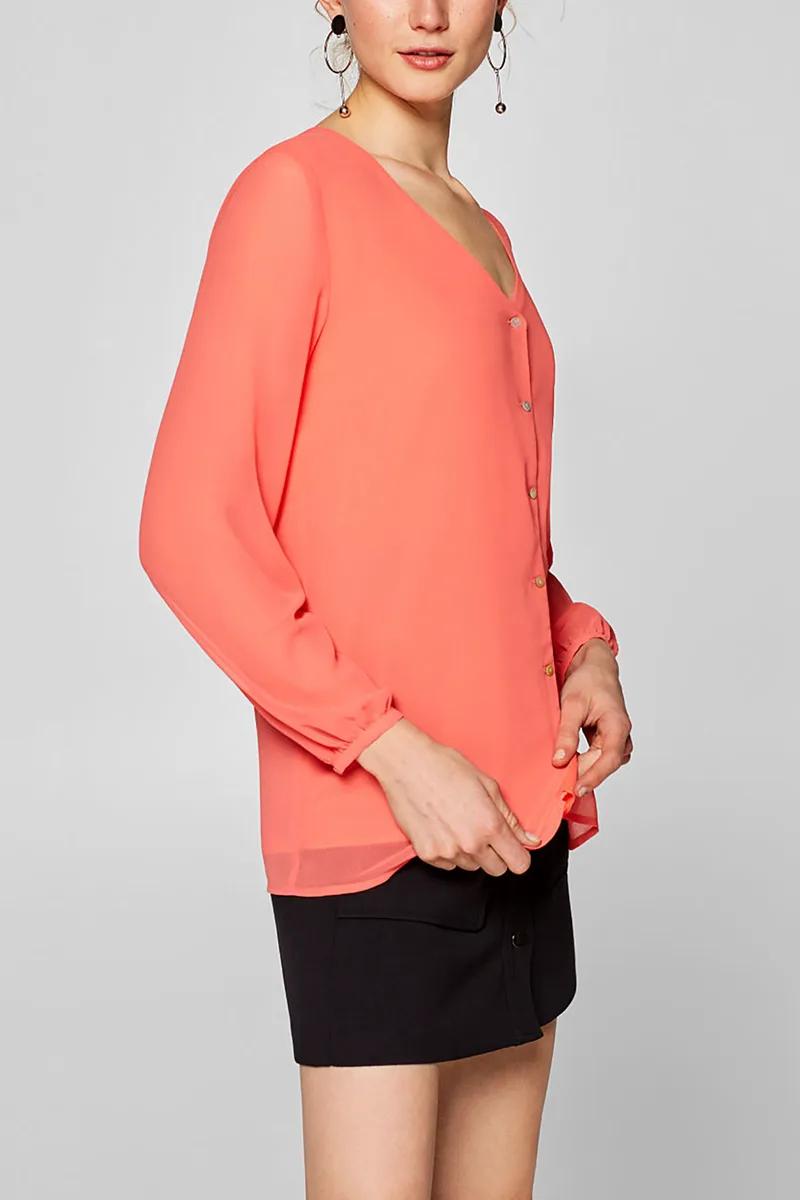 Esprit γυναικεία μπλούζα chiffon με κουμπάκια - 019EE1F015 Κοραλί