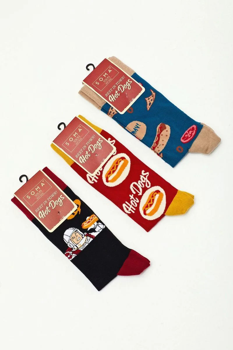 Ανδρικές fashion κάλτσες HOT DOG 3 Ζευγάρια Βαμβακερές Soma 37791 Πολύχρωμο