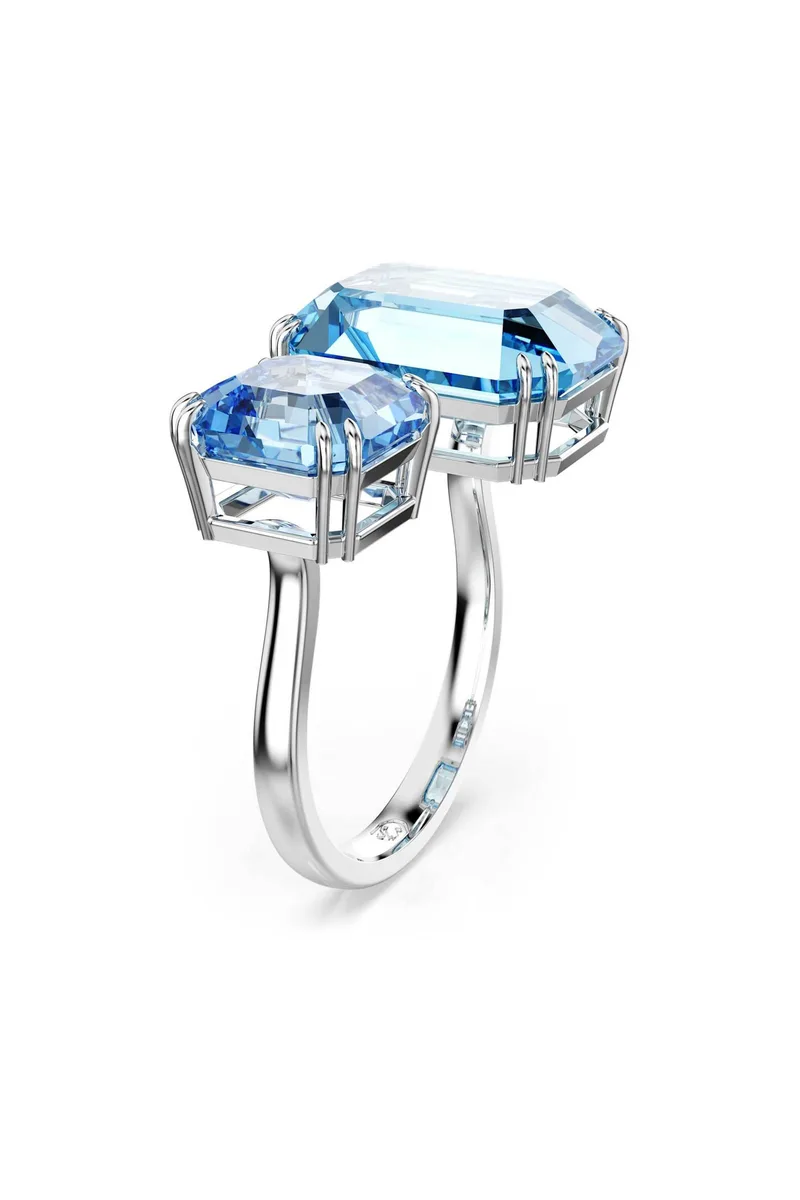 Swarovski γυναικείο ανοιχτό δαχτυλίδι οκταγωνική κοπή, μπλε, επιμετάλλωση ροδίου "Millenia" (58) - 5694141