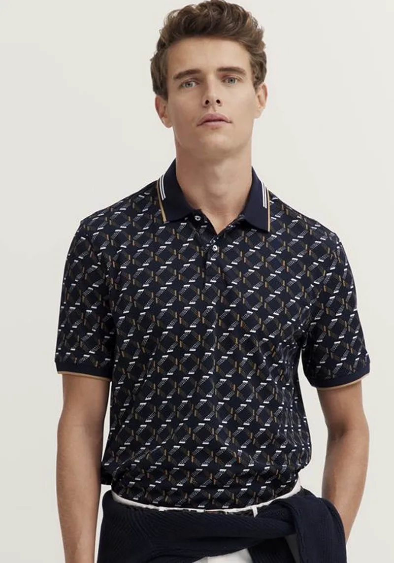 Bugatti Polo Μπλούζα της σειράς Print - 8150 75032C 390 Blue