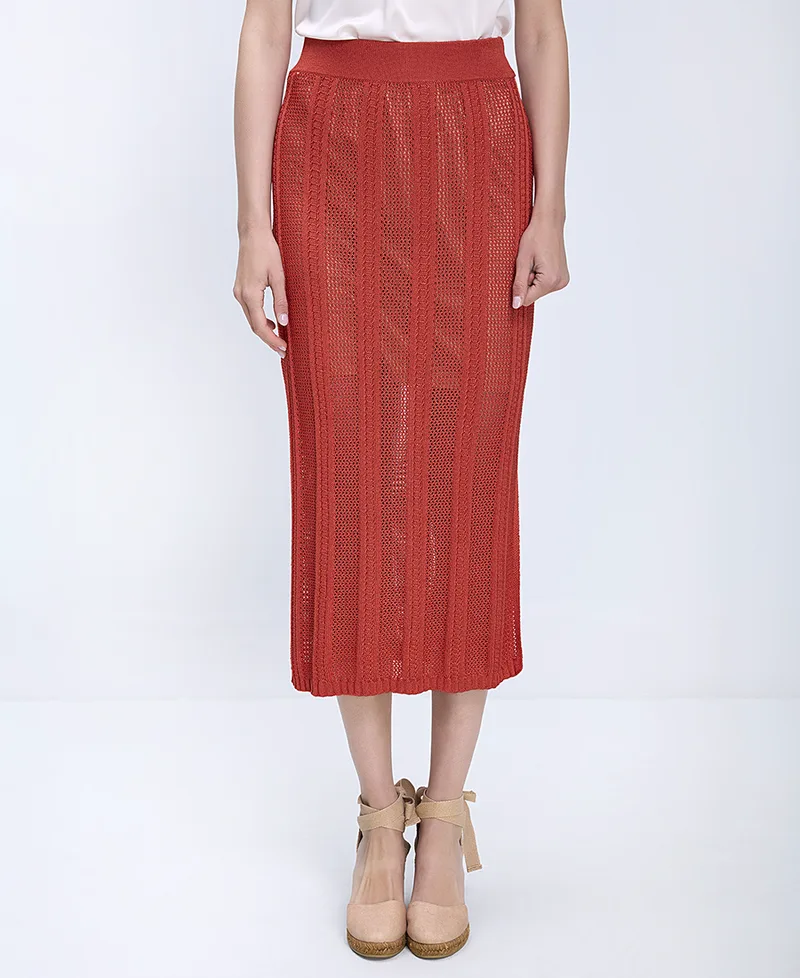 Pennyblack Γυναικεία Φούστα Midi Slim Fit Με Πλεκτή Διάτρητη Υφή Και Ελαστική Μέση