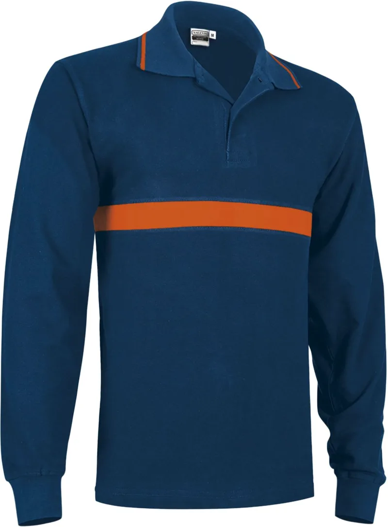 Μακρυμάνικο Polo Shirt SERVER Valento POVASELMN Orion Navy Blue-Party Πορτοκαλί