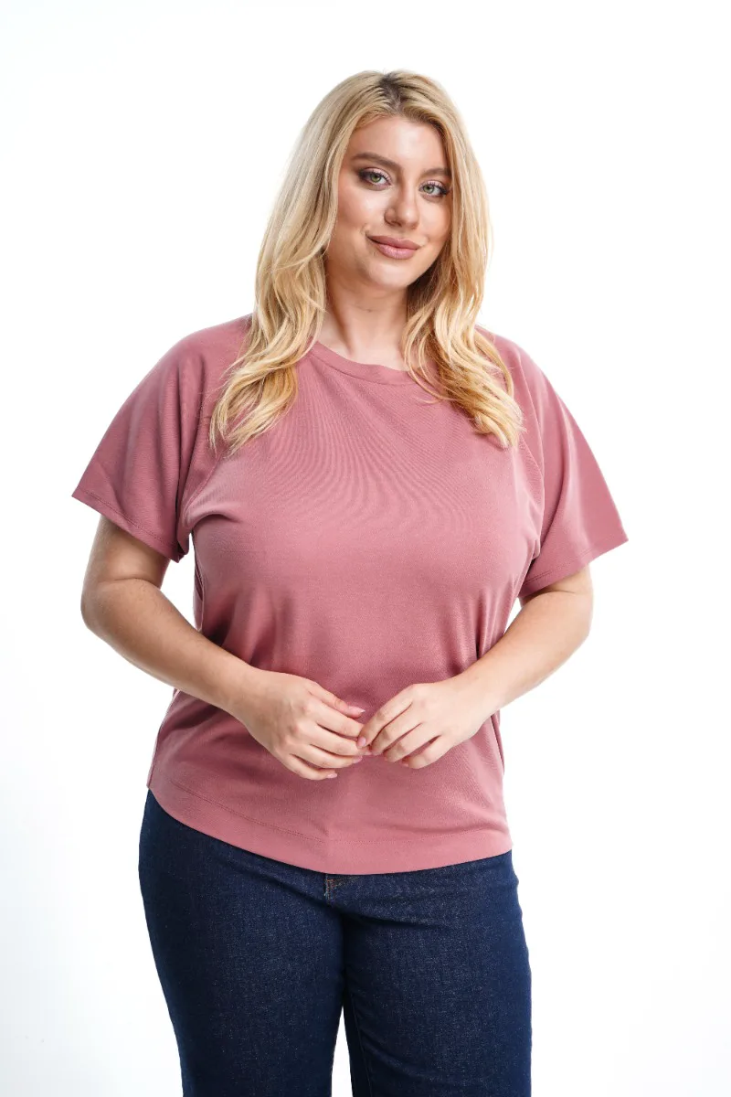 Μπλούζα plus size cupro με ρεγκλάν μανίκια σε σάπιο μήλο χρώμα