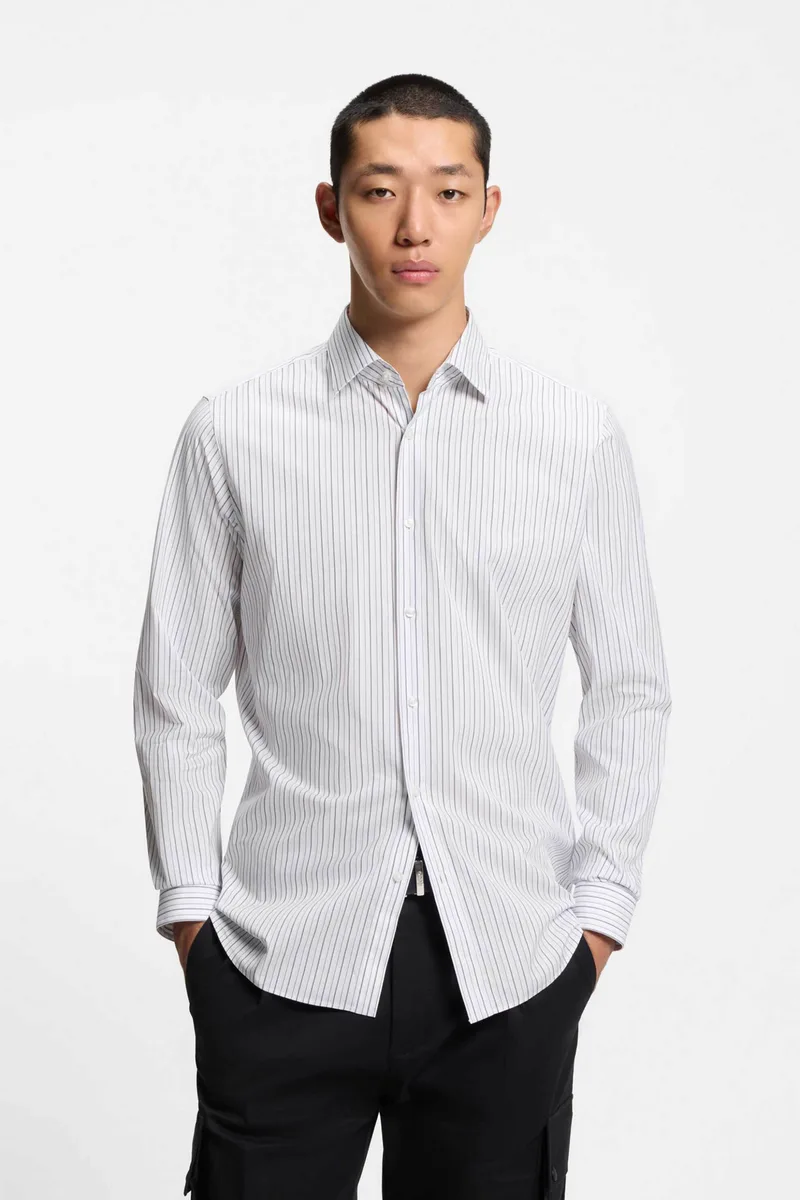 Hugo Boss ανδρικό πουκάμισο με ριγέ σχέδιο Modern Fit "Valerio" - 50555319 Λευκό