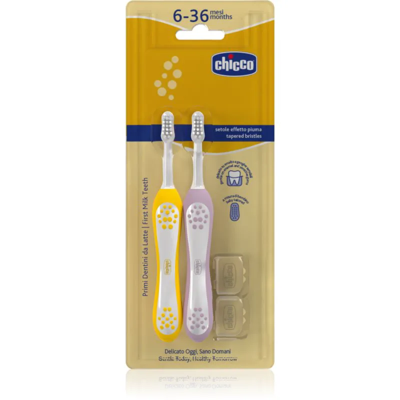 Chicco Toothbrush Set 6-36m οδοντόβουρτσα για παιδιά Lilac-Mustard 6-36m 2 τμχ