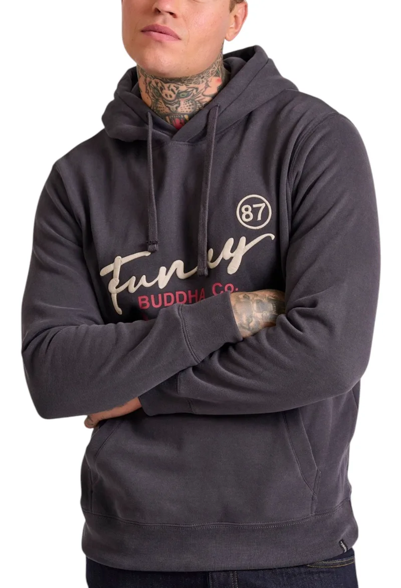 Μπλούζα Μακρυμάνικη Funky Buddha Relaxed Fit With Embroidery On The Chest FBM010-013-06-ANTHRACITE Ανδρικό