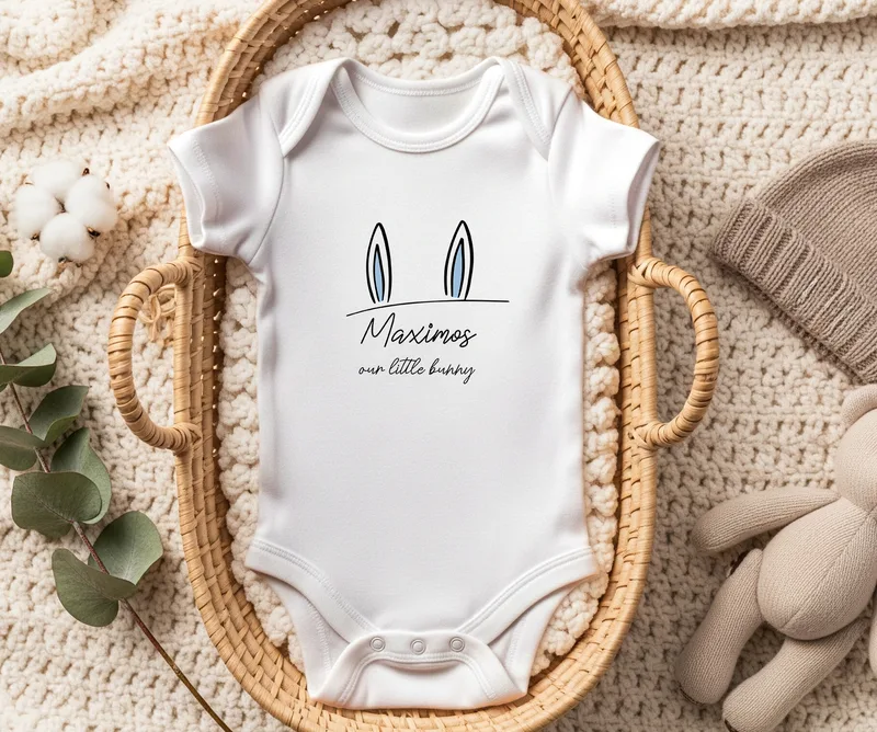 Βρεφικό πασχαλινό φορμάκι - Our little bunny blue - Λευκό