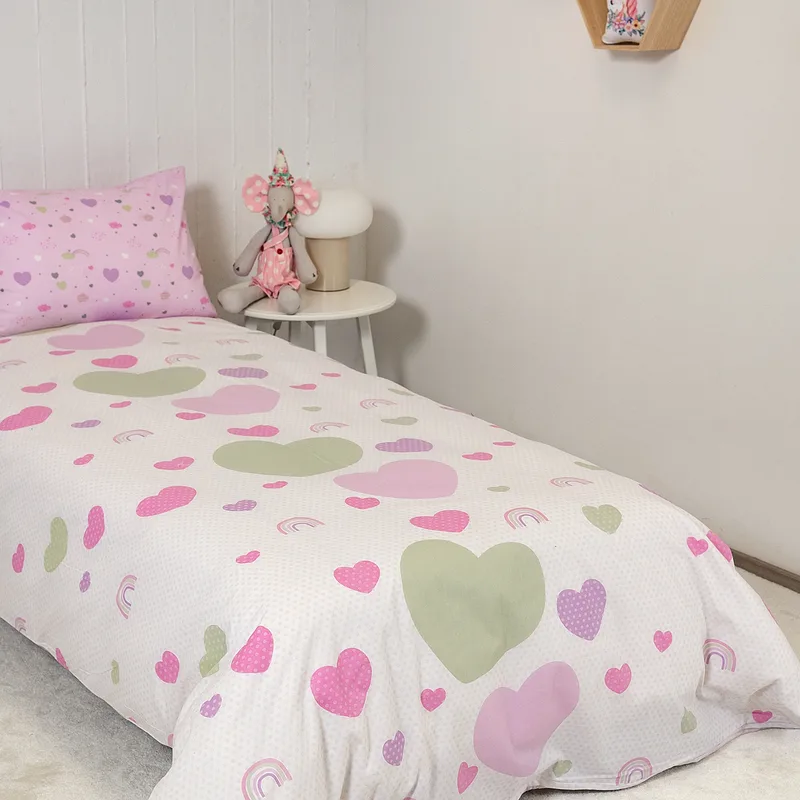Σεντόνι Παιδικό NAF NAF HEARTS 352 Λευκό/Λιλά 100% Βαμβάκι 165x256cm Σετ 3Τμχ