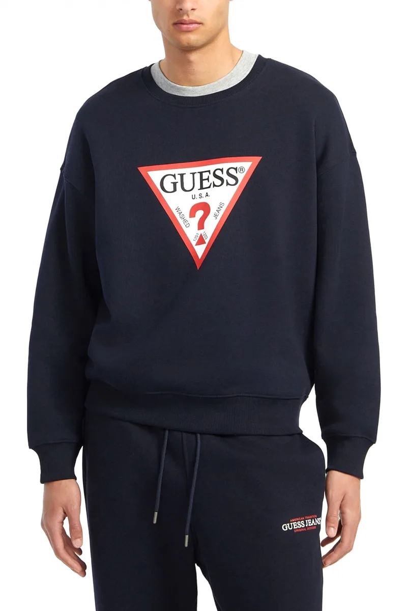 GUESS JEANS ΦΟΥΤΕΡ CREWNECK OVERSIZED FIT LOGO ΜΠΛΕ