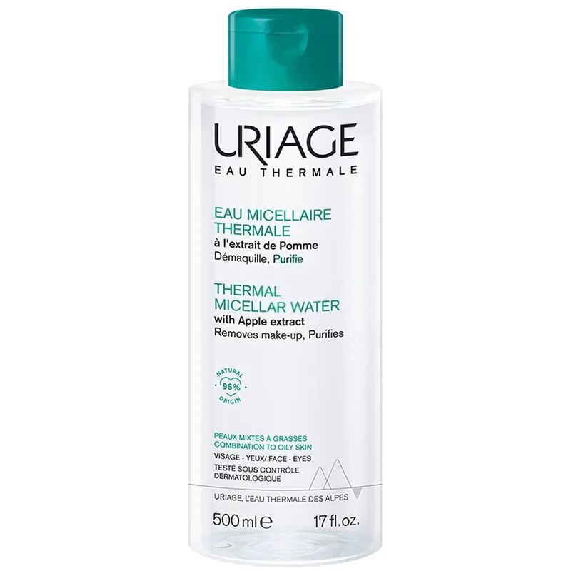 Uriage Thermal Micellar Water Ιαματικό Νερό με Πράσινο Μήλο για Πρόσωπο & Μάτια, Αφαιρεί Τέλεια το Μακιγιάζ, Κατάλληλο για Μικτή προς Λιπαρή Επιδερμίδα 500ml