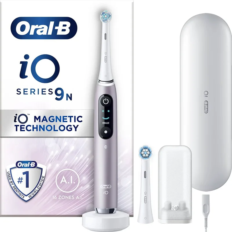 Oral-B iO Series 9 Magnetic Rose Quartz Electric Toothbrush Ηλεκτρική Οδοντόβουρτσα με Χρονοδιακόπτη, Αισθητήρα Πίεσης για Προστασία των Ούλων & Διαδραστική Έγχρωμη Οθόνη 1 Τεμάχιο