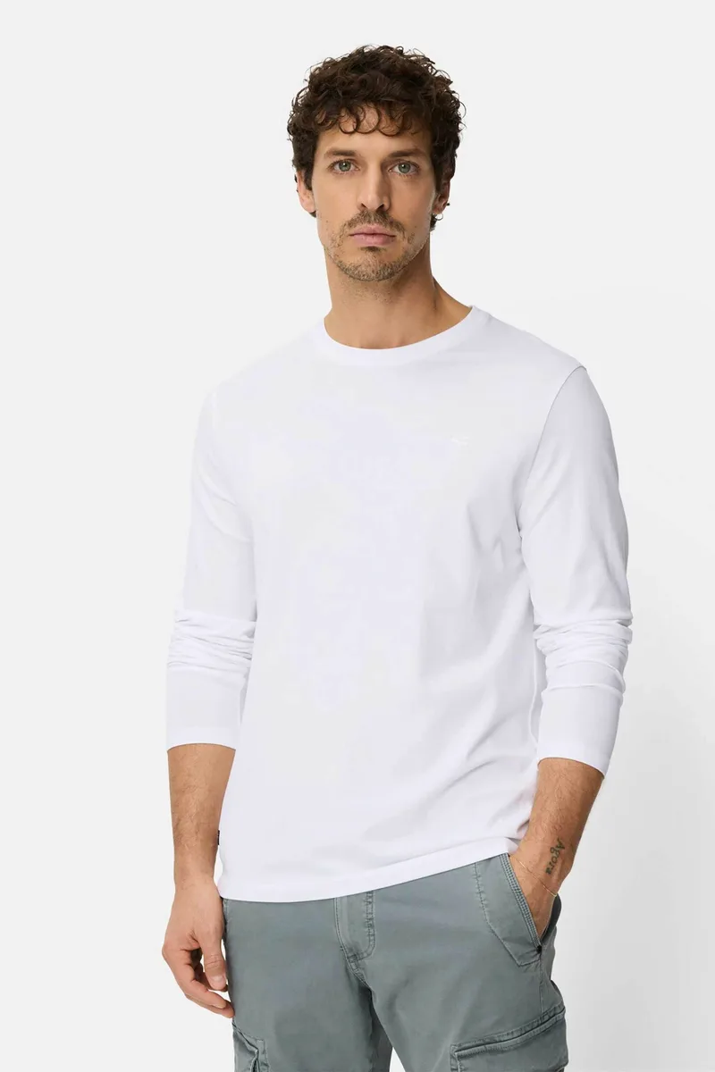 Camel Active ανδρική μακρυμάνικη μπλούζα με κεντημένο monogram Regular Fit - C261-409600-7T06 Λευκό