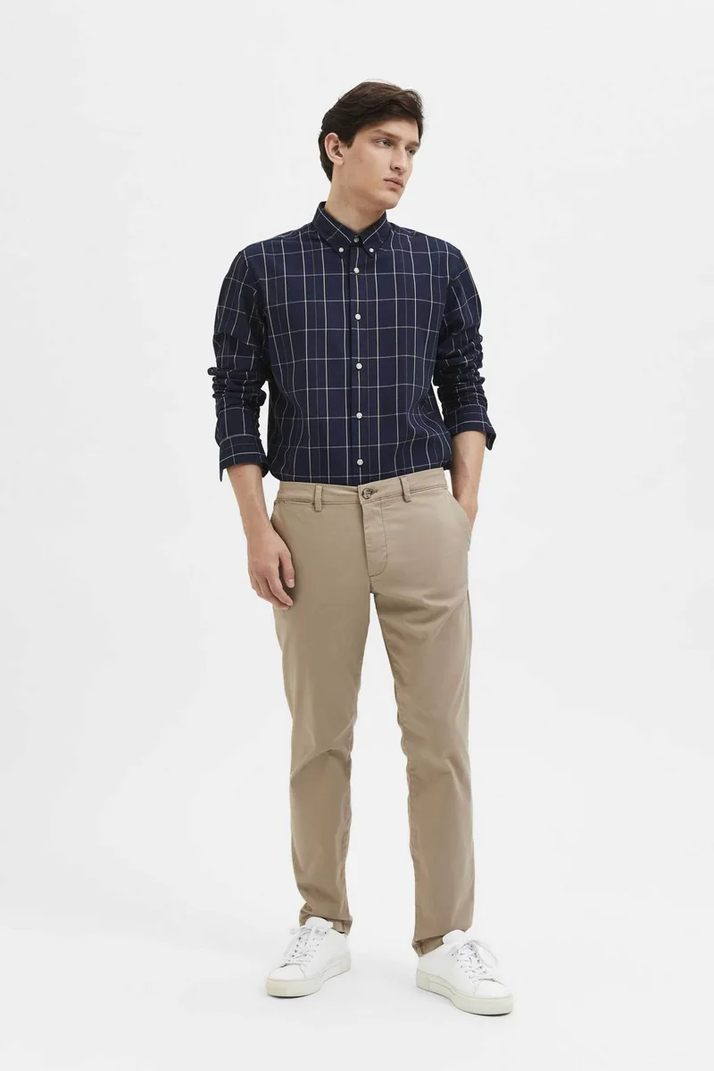 Selected ανδρικό παντελόνι chino μονόχρωμο Slim Fit - 16087663 Μπεζ