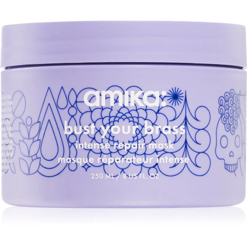 amika Bust Your Brass Cool Blonde εντατικά αναγεννητική μάσκα για ξανθά και γκρίζα μαλλιά 250 ml