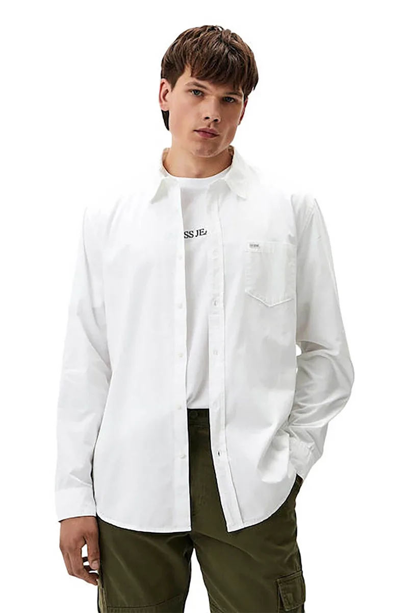 Guess ανδρικό πουκάμισο μονόχρωμο Slim Fit - M4YH35WGCF1 Λευκό