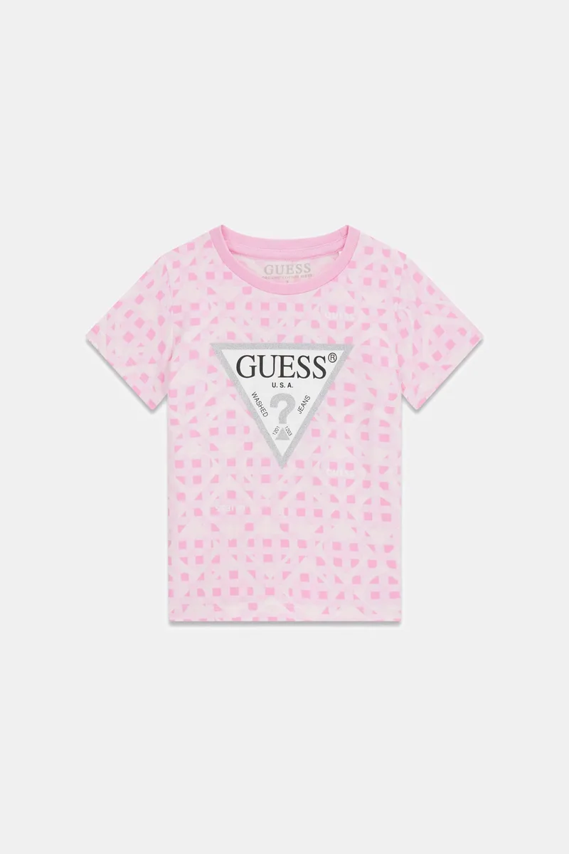 Guess παιδικό T-shirt με triangle logo print - K6RI06K6YW4 Ροζ