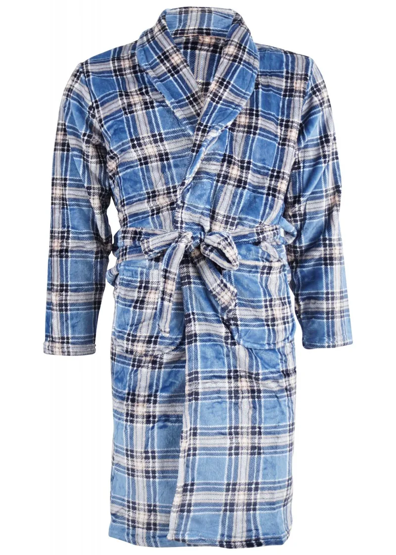 Ανδρική fleece ρόμπα τσέπες all print καρό. Homewear Collection ΣΙΕΛ