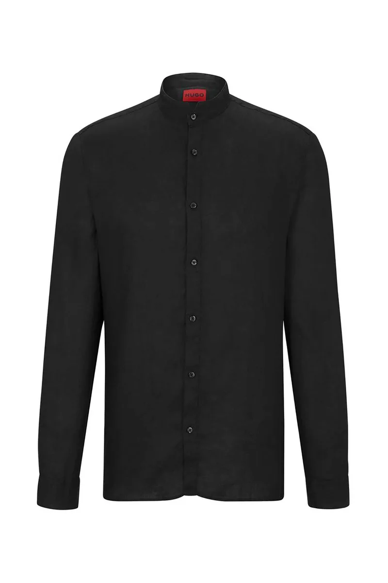Hugo Boss ανδρικό λινό πουκάμισο μονόχρωμο "Εlvory" - 50490740 Μαύρο