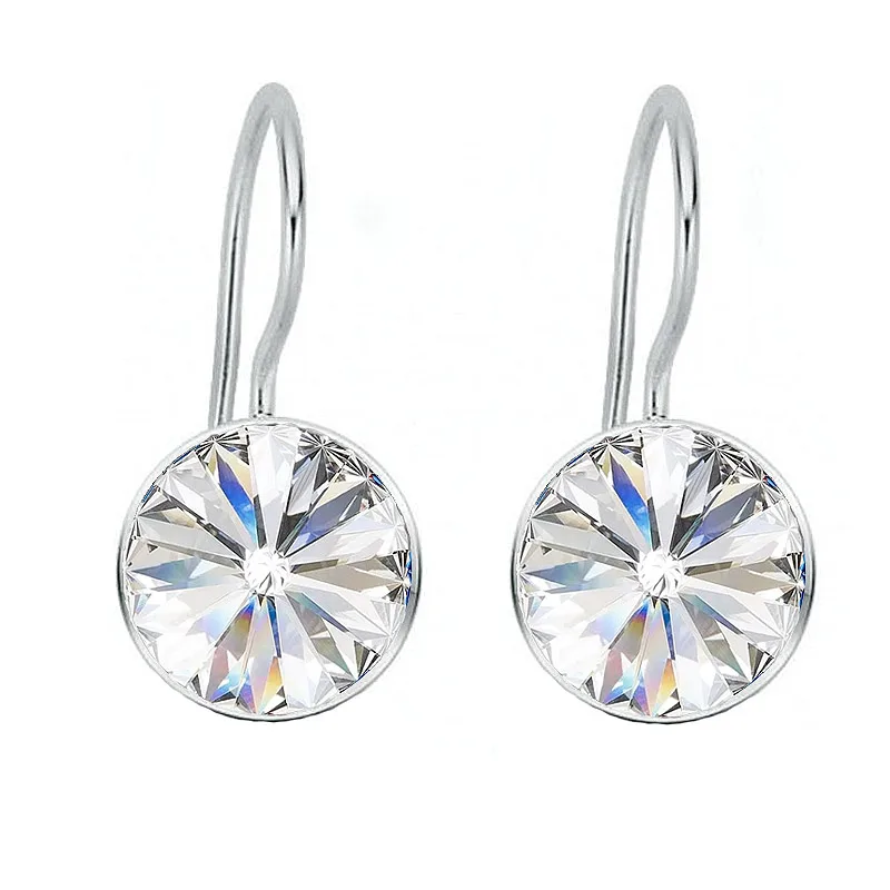 Jt Ασημένια κρεμαστά σκουλαρίκια Swarovski rivoli 12mm Άσπρο