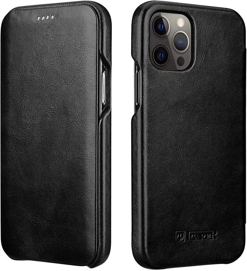 iCarer Vintage Series Curved Edge - Δερμάτινη Θήκη Apple iPhone 12 / 12 Pro - Black (RIX1201-BK)
