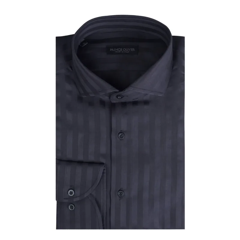 Superior Πουκάμισο Ριγέ Μαύρο 100% Fine Cotton (Modern Fit) New Arrival
