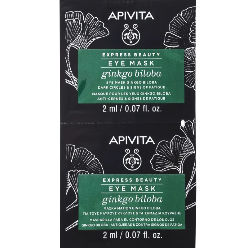 Apivita Express Beauty Ginkgo Biloba Eye Mask Μάσκα Ματιών για την Αντιμετώπιση των Μαύρων Κύκλων - Σακούλων με Γκίνγκο Μπιλόμπα 2x2ml
