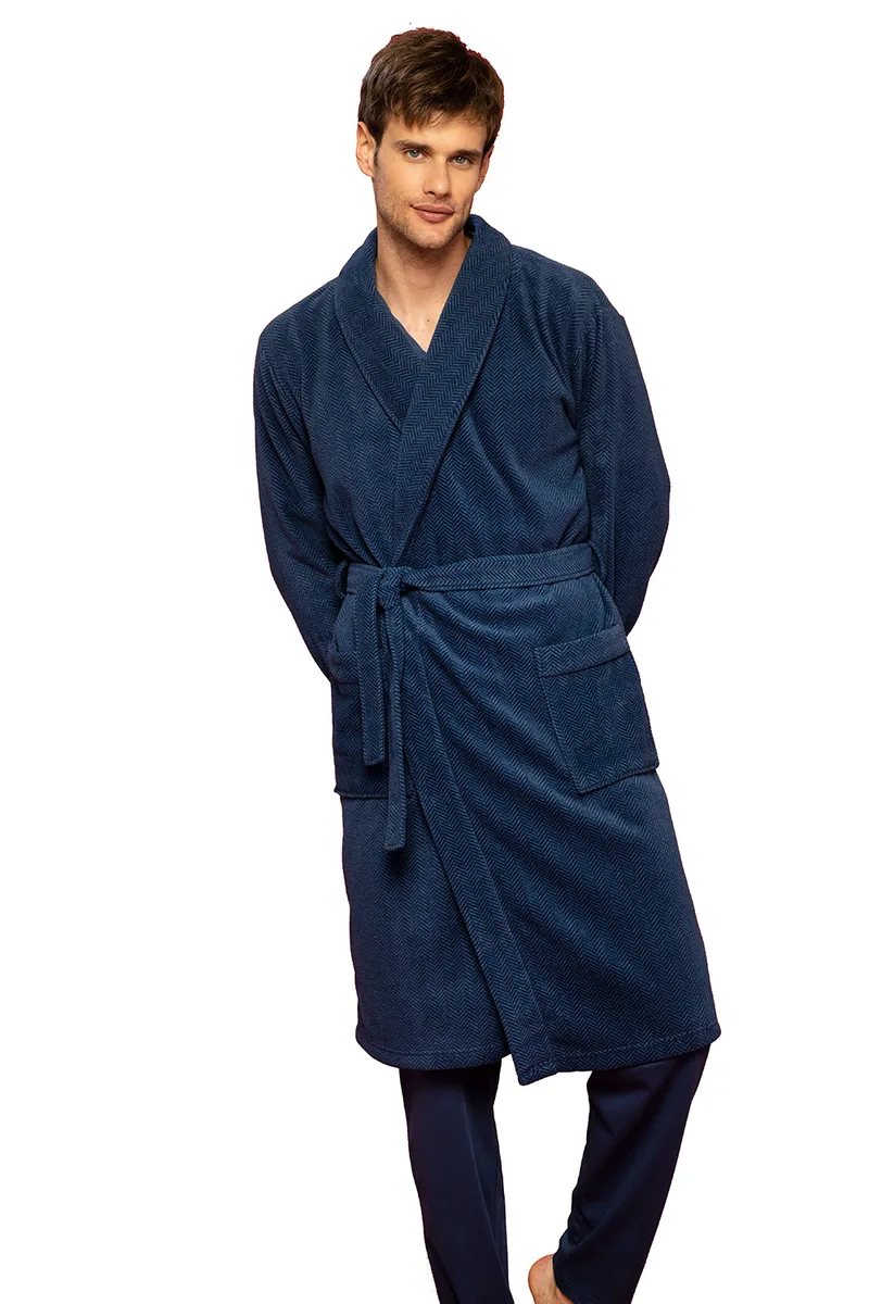 Noidinotte Ανδρική ρόμπα fleece με γιακά-GE2300