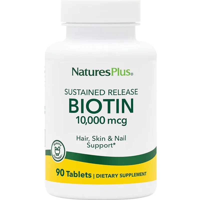 Natures Plus Biotin 10mg Συμπλήρωμα Διατροφής Βιοτίνης (Βιταμίνης Β7) Παρατεταμένης Αποδέσμευσης για την Καλή Υγεία των Μαλλιών, Νυχιών & Δέρματος 90tabs