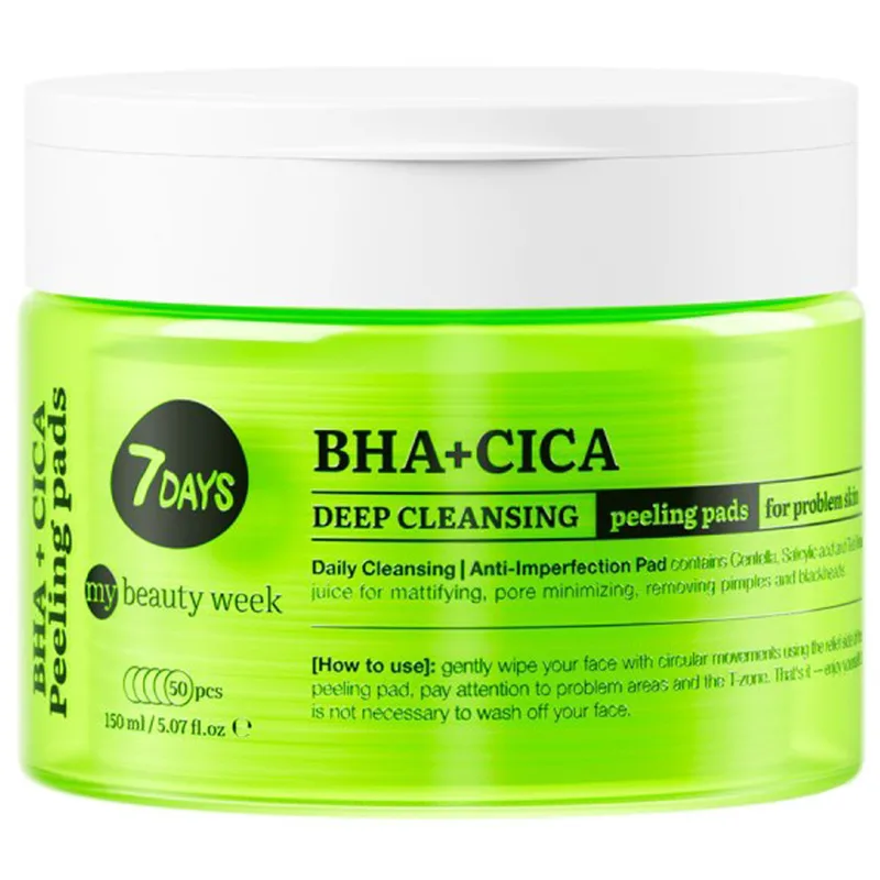 7DAYS Exfoliating Peeling Pads BHA & CICA Απολεπιστικά Δισκία Δύο Όψεων που Προσφέρουν Βαθύ Καθαρισμό 50 Τεμάχια