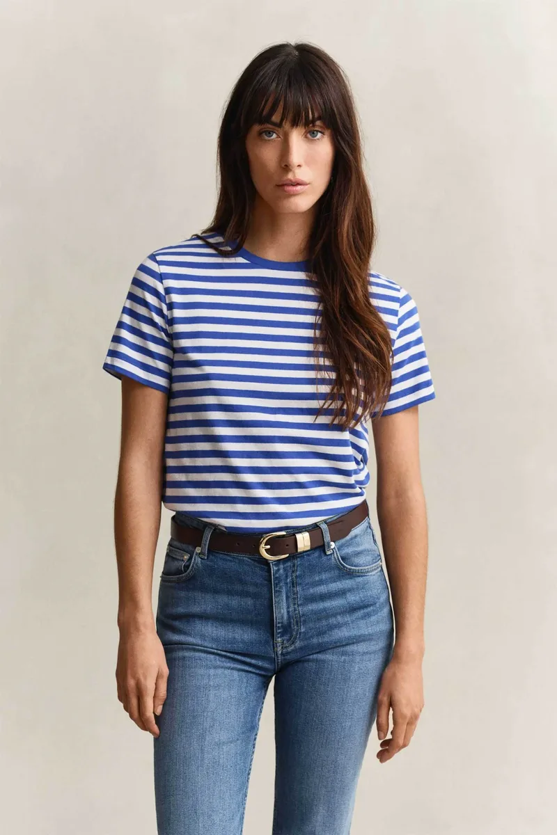 Gant γυναικείο T-shirt με ριγέ σχέδιο και κεντημένο λογότυπο Regular Fit - 4200564 Μπλε