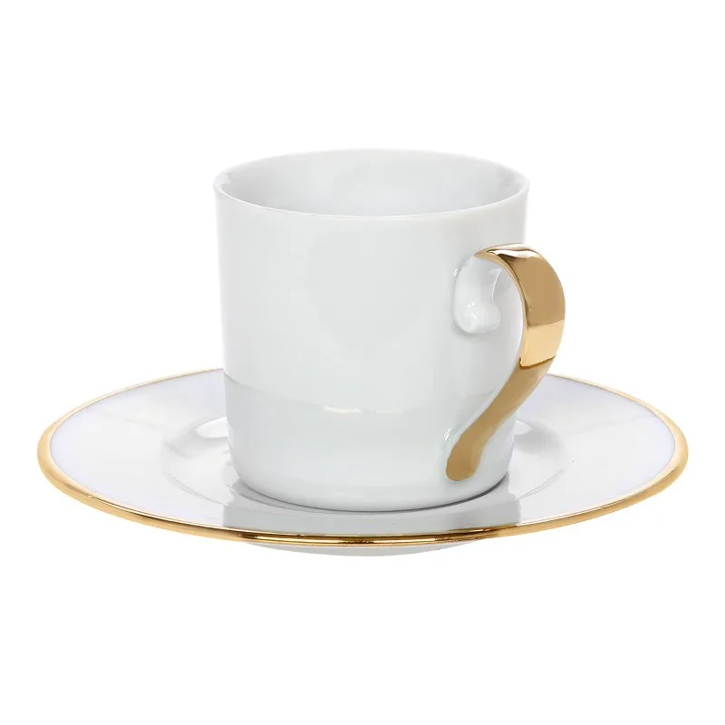 Φλυτζάνι Καφέ Πορσελάνης 100ml Elegant Χρυσό CRYSPO TRIO 24.021.17 (Σετ 2 Τεμάχια) (Υλικό: Πορσελάνη, Χρώμα: Λευκό) - CRYSPO TRIO - 24.021.17