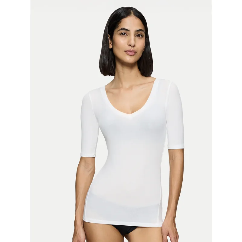 Triumph Μπλούζα πιτζάμας Beauty Layers 10222610 Εκρού Slim Fit
