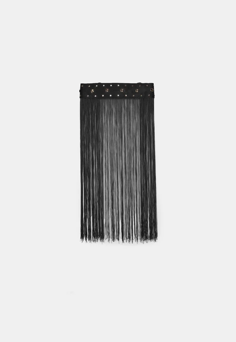 Stradivarius Ζώνη Με Κρόσσια Μαύρο M