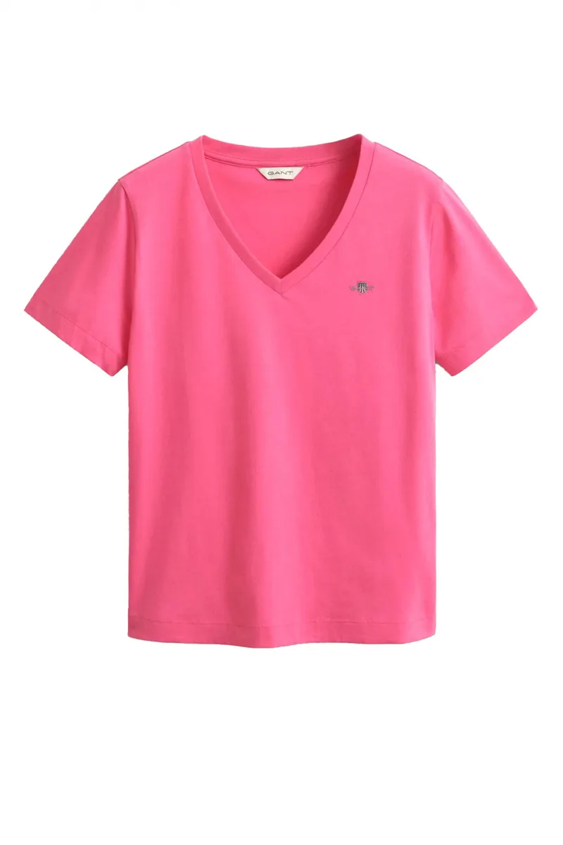 GANT ΜΠΛΟΥΖΑ ΚΜ 661 PASTEL PINK SHIELD SS V-NECK T-SHIRT ΦΟΥΞΙΑ