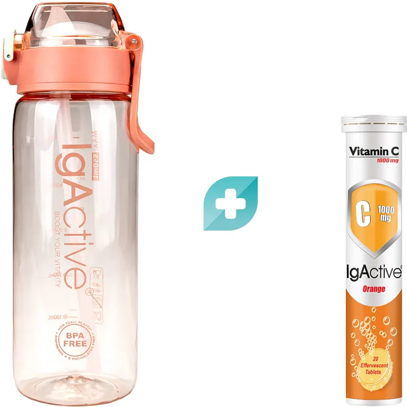 IgActive Promo Vitamin C 1000mg 20 Effer.tabs & Δώρο Sport Water Bottle 500ml 1 Τεμάχιο - Πορτοκαλί