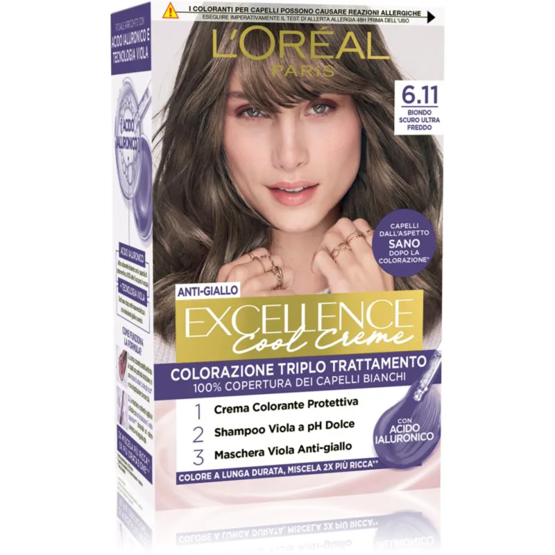 L’Oréal Paris Excellence Cool Creme βαφή μαλλιών απόχρωση 6.11 Biondo Ultra Scuro Fredo 1 τμχ