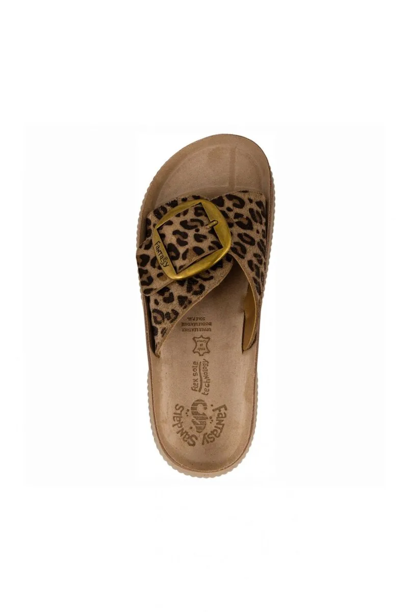 FANTASY SANDALS Leather Comfort Sandals - S2105 BEATRICE (animal print) - Leopard