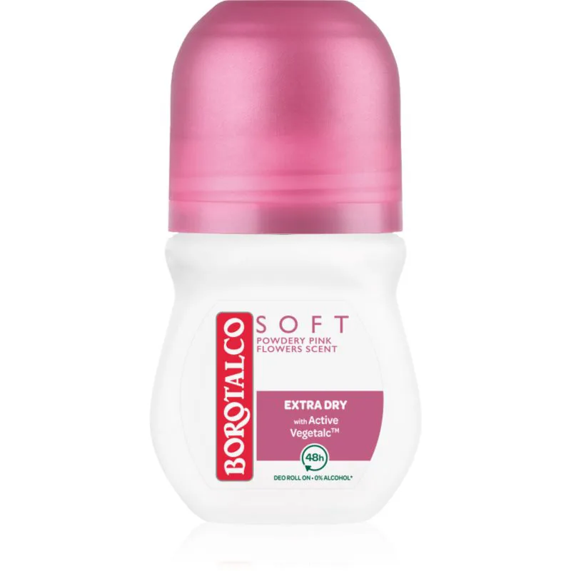Borotalco Soft Talc & Ροζ Flower αποσμητικό ρολλ-ον μπίλια χωρίς αλκοόλ 50 ml