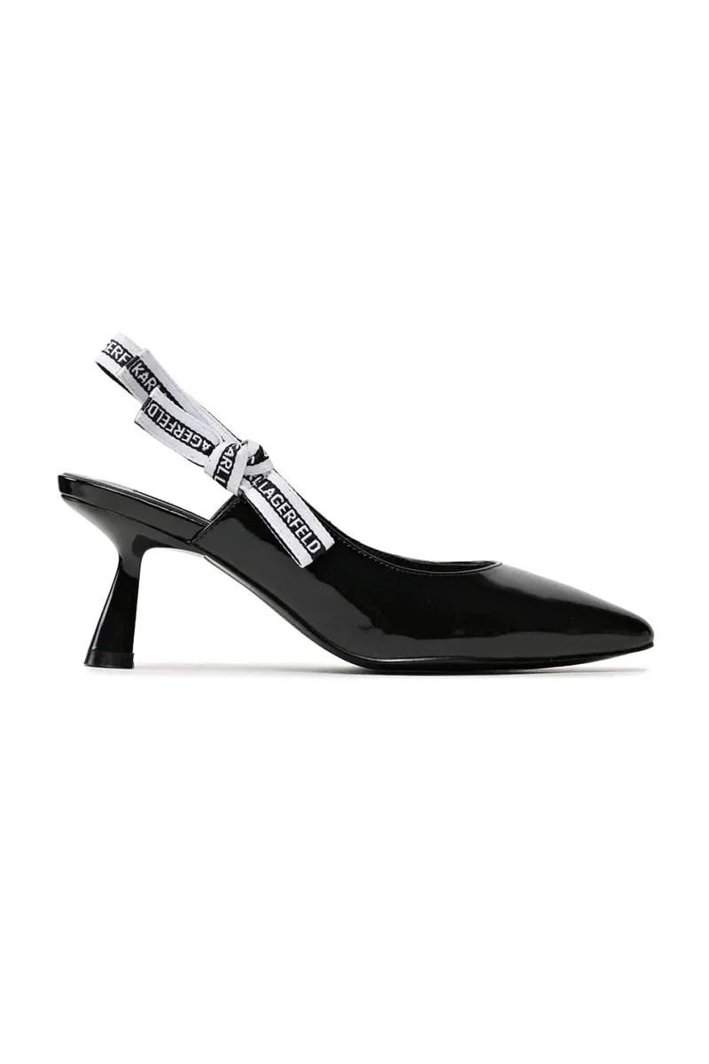 KARL LAGERFELD ΠΑΠΟΥΤΣΙΑ MULES RIBBON SLING ΛΟΥΣΤΡΙΝΙ LOGO ΜΑΥΡΟ