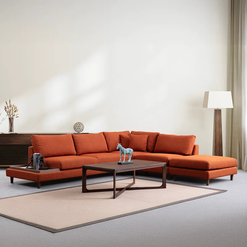 Γωνιακός Καναπές New Tulip With Pouf - Πορτοκαλί 560Are1250 (314x275x95x76)