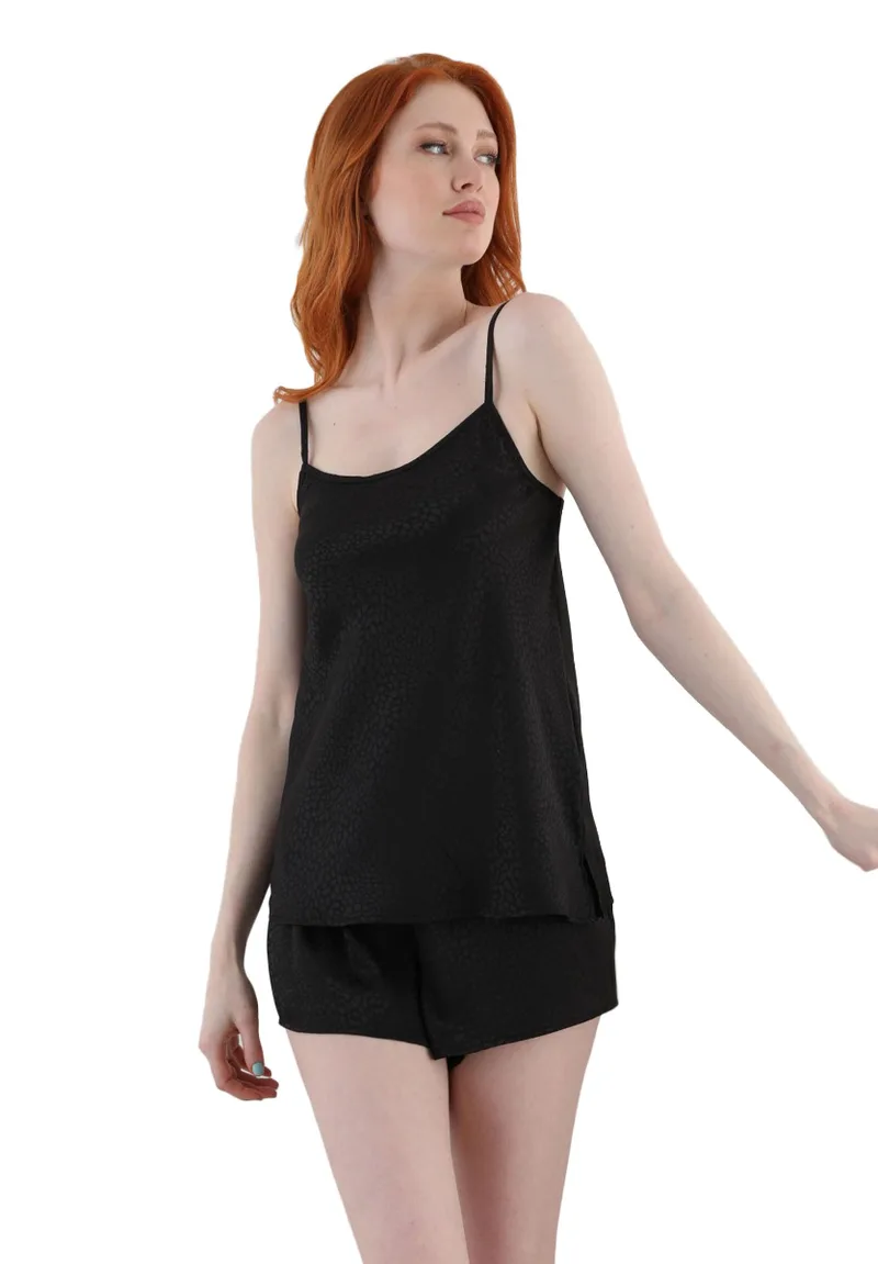 Πιτζάμα γυναικεία με σορτσάκι σατέν Black Animal Print 13065A